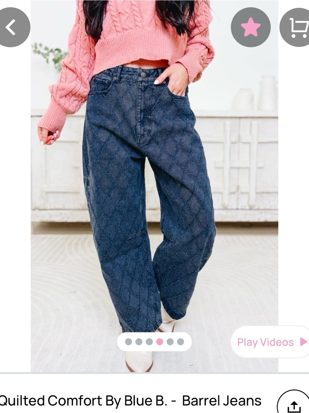 Blue b. Quilted Diamond Stitch Wide Leg Jeans - Denim Blue